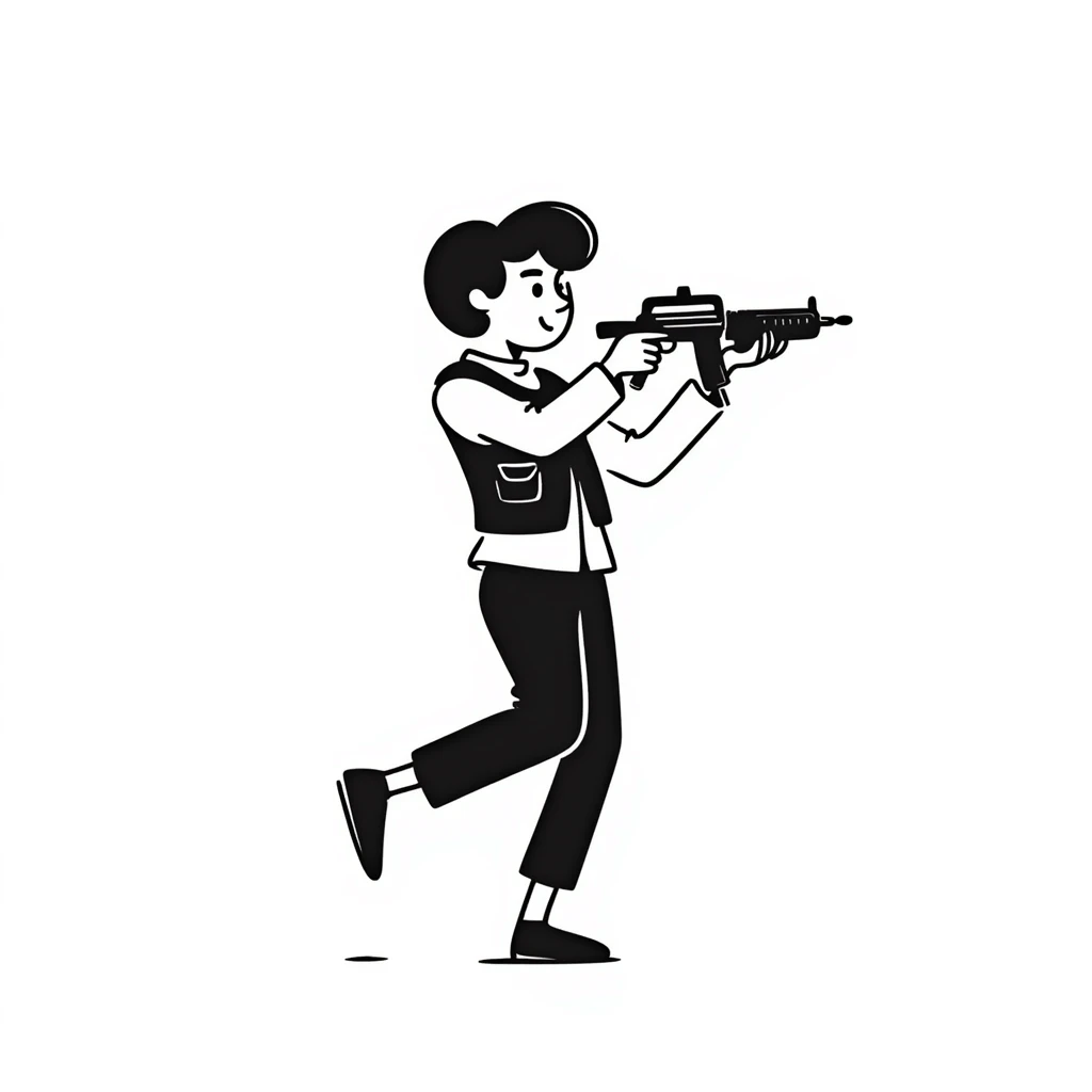 doodle style SWAT figure doing a silly dance, hand-drawn emoji
