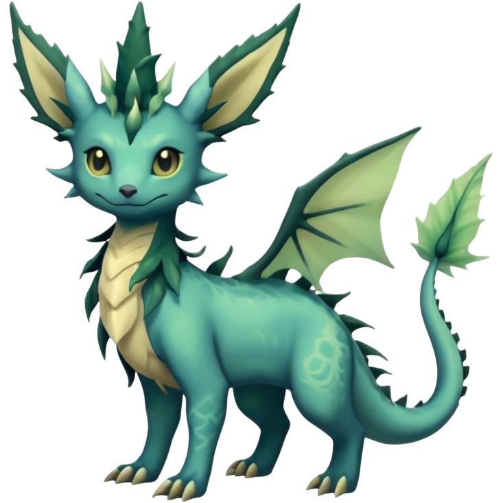 Gloomy dusky dark greyish dull-colored ethereal elemental swampy Salandit-Leafeon-Vaporeon-hybrid-fusion (full body) emoji
