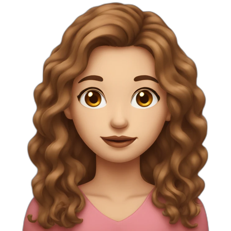 long wavy brown hair girl with thin face and makeup from head to chest emoji