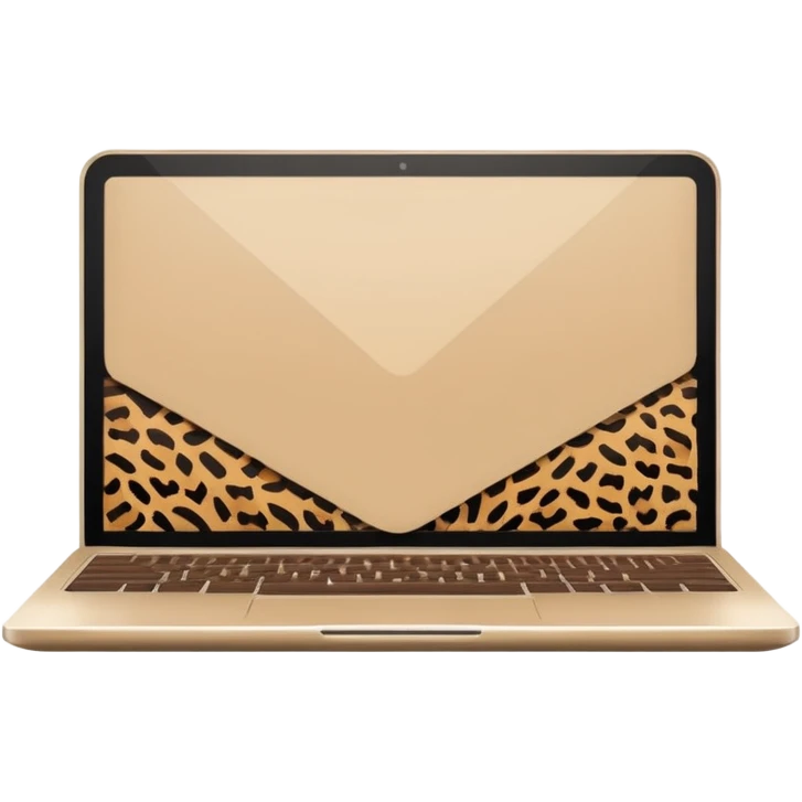 minimal flat emoji of an open laptop with a leopard-print cover, clean vector lines, warm beige and brown tones, modern aesthetic, transparent background, high-quality icon emoji