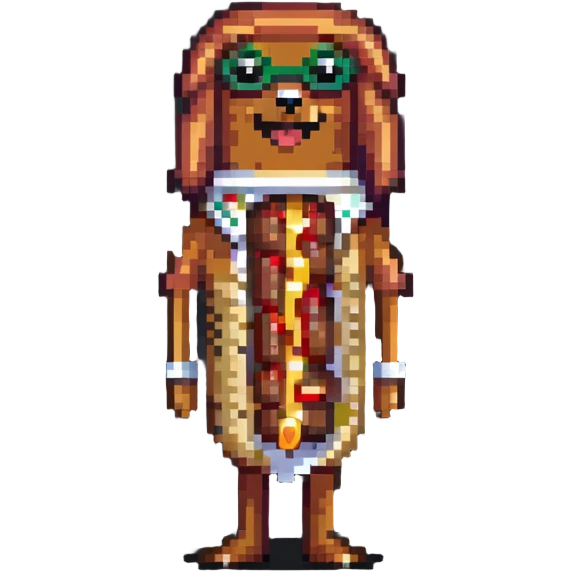 man dressed as a hot dog snack emoji