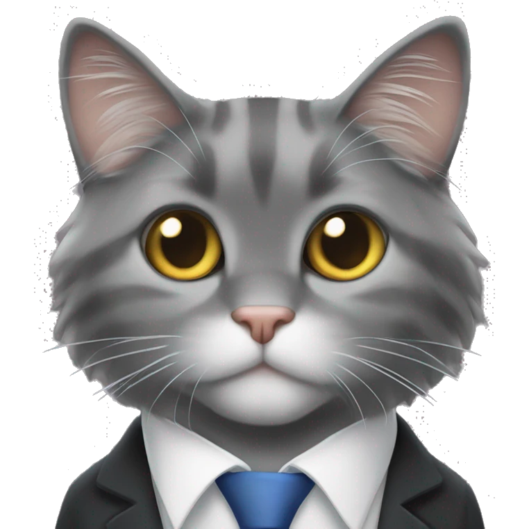 Long-haired gray tuxedo cat boss ￼ emoji