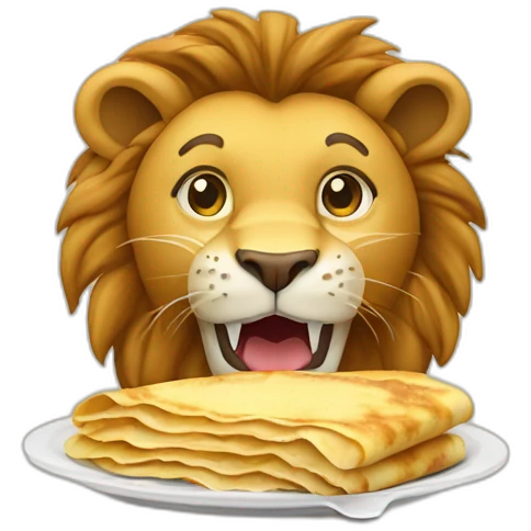 Lion qui mange une crêpe emoji