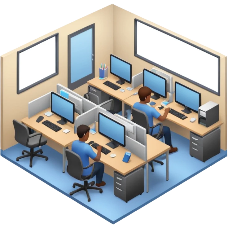 an office with several desks in an isometric style emoji