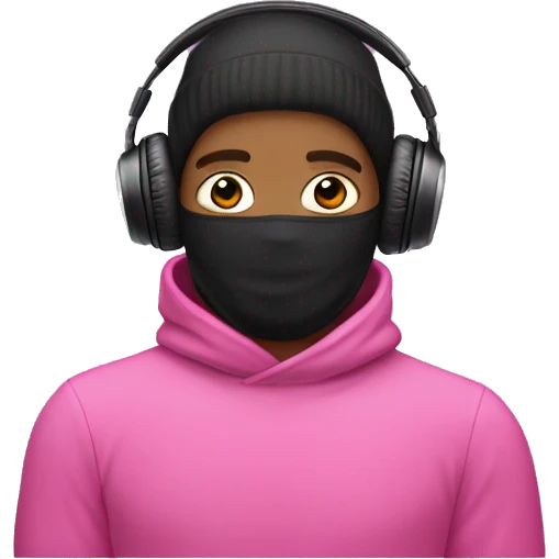 white guy in pink balaclava listening to music on headphones AirPods Max  emoji