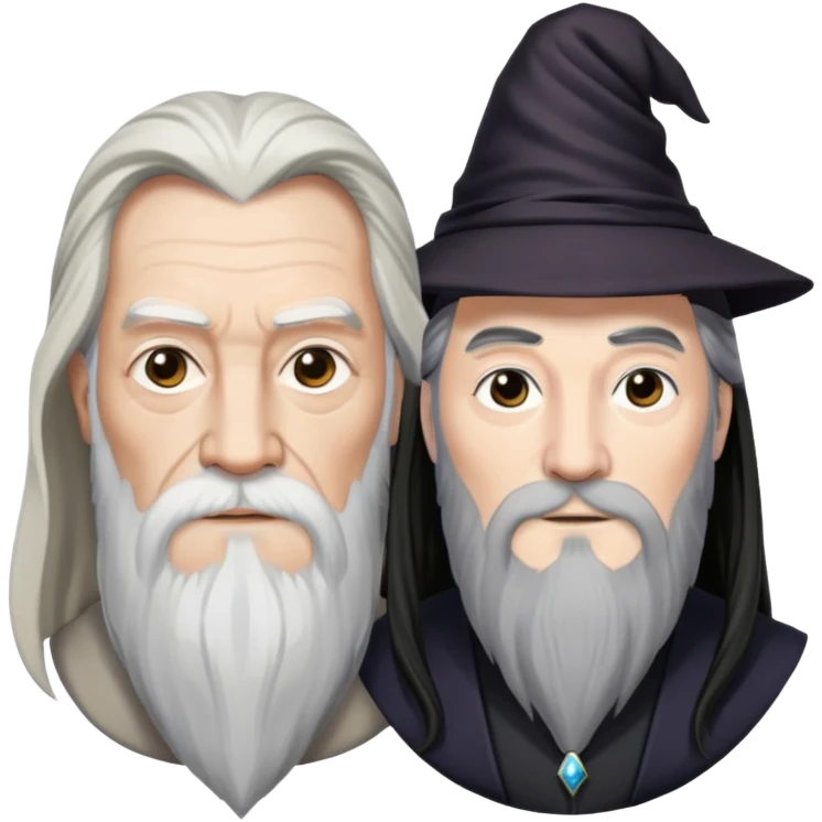 Dumbledore wizard with long white beard and Snape with black hair together emoji