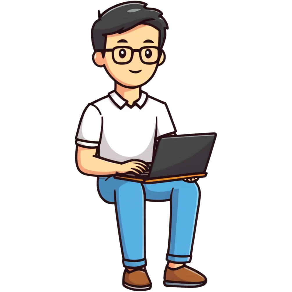 full body male teacher with attractive handsome face in casual clothes holding a laptop emoji