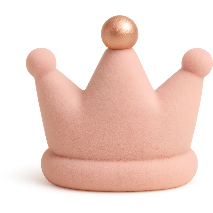 rose gold crown, metallic, soft pink, minimal background, flocked toys style emoji