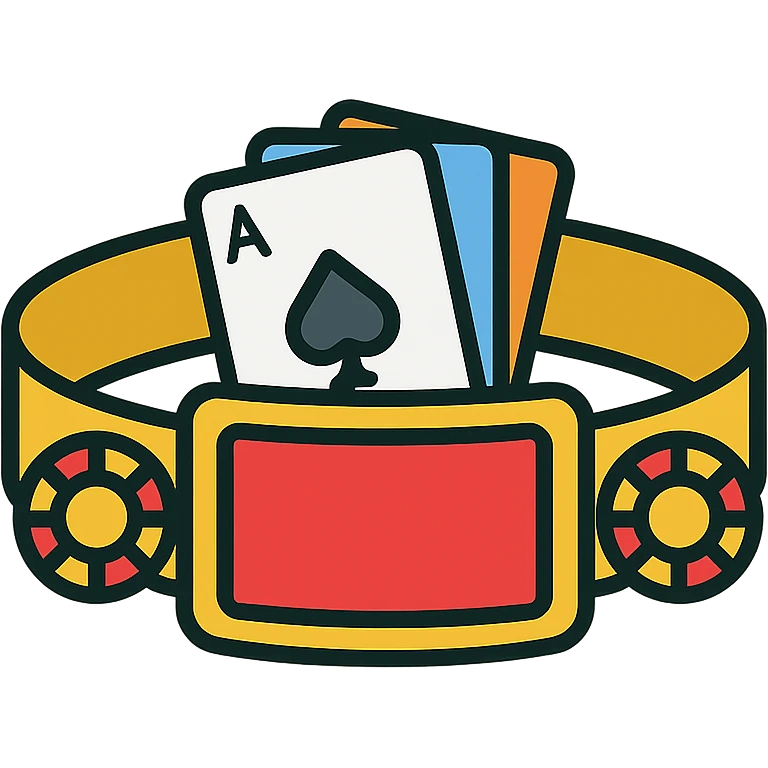 stylized poker bracelet with chips and cards, lineal color icon style, black outlines emoji