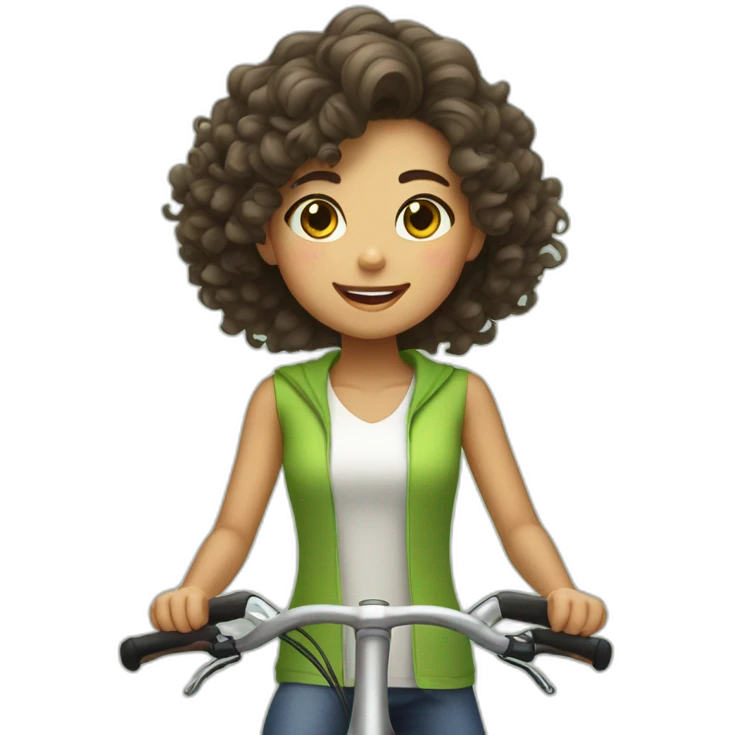 Taiwanese girl with curly hair riding bicycle emoji