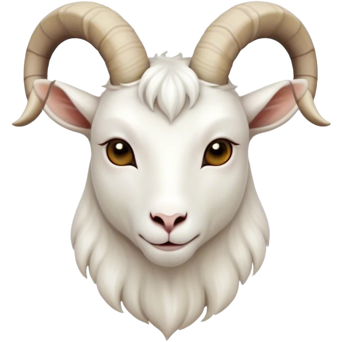 Cinematic Noble White Goat Portrait Emoji, Poised and regal, with a sturdy, agile build and a pristine, smooth white fur accented by gracefully curved horns, deep-set soulful dark eyes, Simplified yet sharp and sophisticated features, highly detailed, glowing with a soft, dignified glow, high shine, intelligent and spirited, stylized with an air of pastoral elegance, focused and attentive, soft glowing outline, capturing the essence of a watchful and confident goat, so majestic it feels as though it could leap out of the screen with effortless authority! emoji