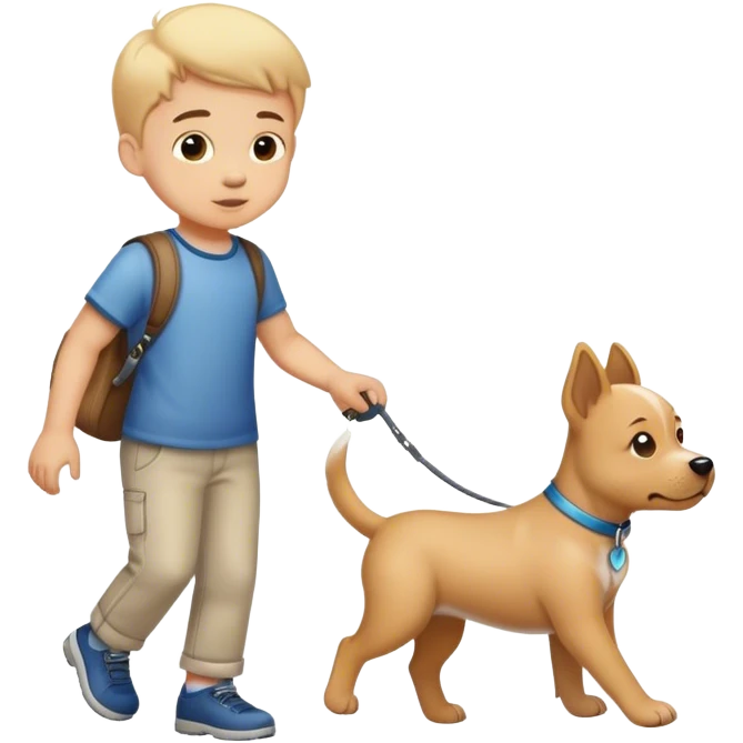 Little boy showing a dog how to walk emoji