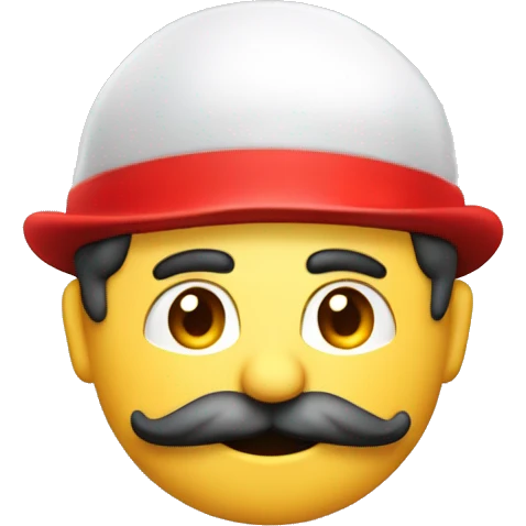 italian man, red plumber hat with white emblem with "M" logo, bulbous nose, bushy moustache emoji