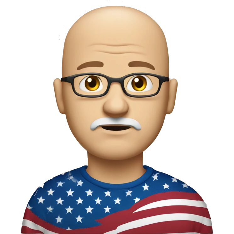 Middle aged Bald white guy with goatee who looks sad wearing a American flag shirt emoji