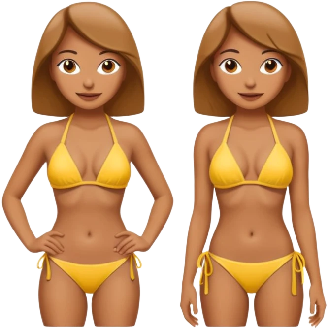 The woman (🧍‍♀️) emoji wearing a bikini (similar to the 👙 emoji) emoji