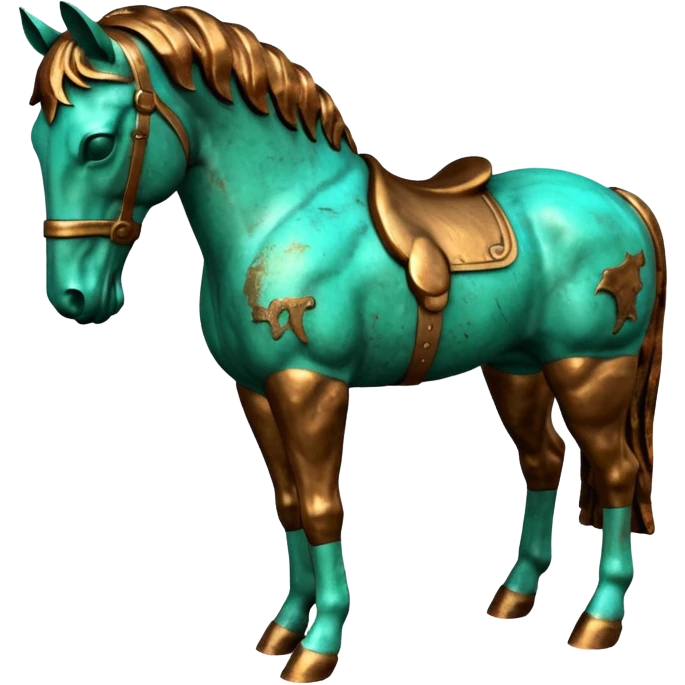 3D render of Bronze Horse Leg, heavily oxidized copper texture, verdigris patina,Fragment of a statue with patina, weathered bronze aesthetic, ancient decay, emoji style, isolated on white background --v 6.0. emoji