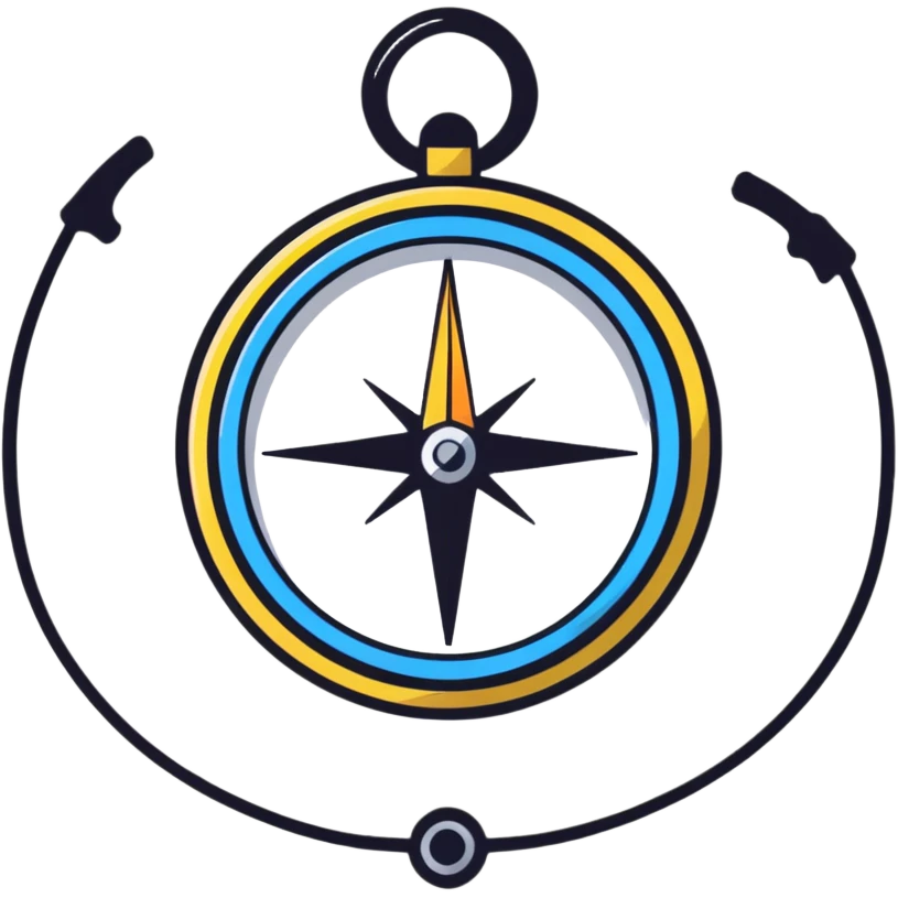 The standard iOS compass emoji 🧭 with a thin white ribbon threaded through the small metal loop at the top emoji