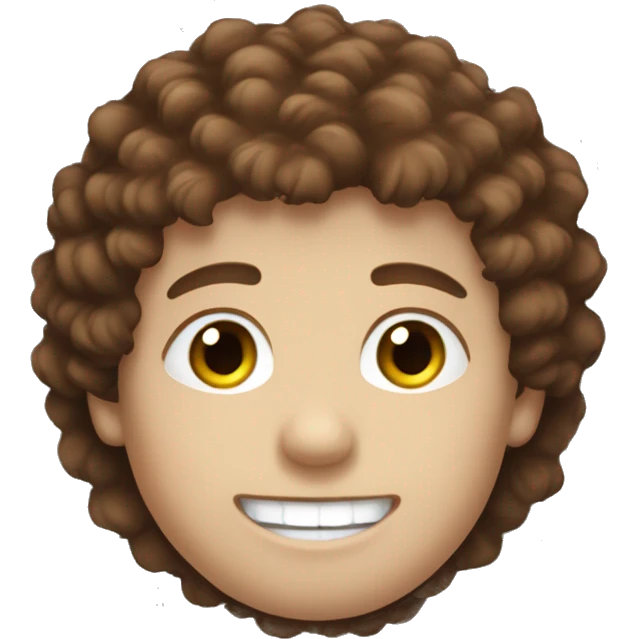 A white  boy with brunette fluffy hair , blue eyes , chubby red cheeky and nice teeth emoji