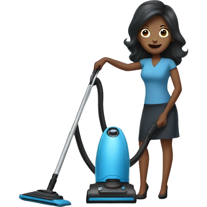 slate blue broom and vacuum cleaner, with a black lady, straight hair, and surprise expression emoji