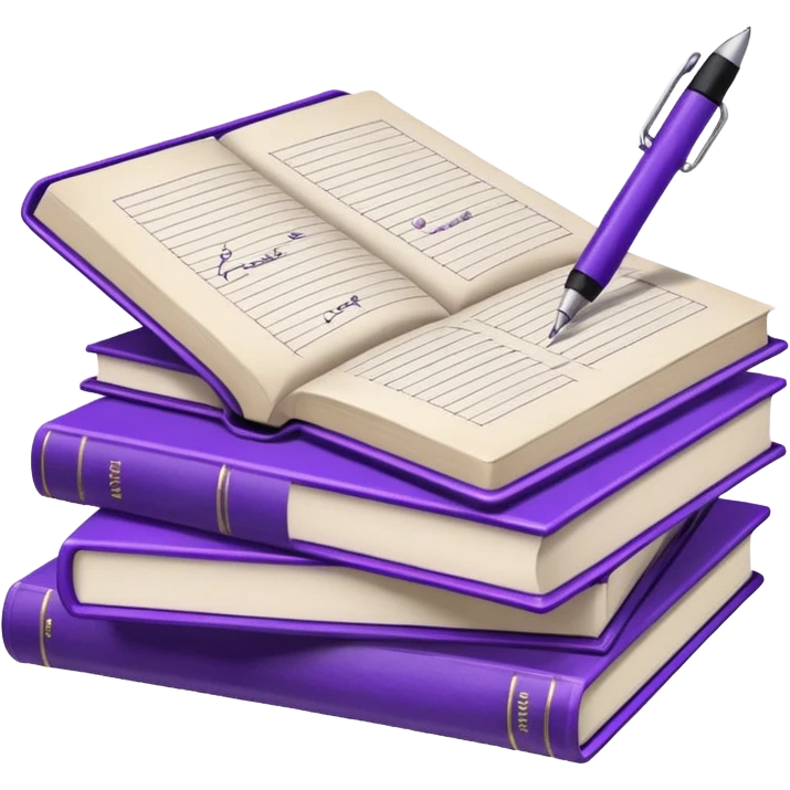 purple studying books with pen scattered emoji