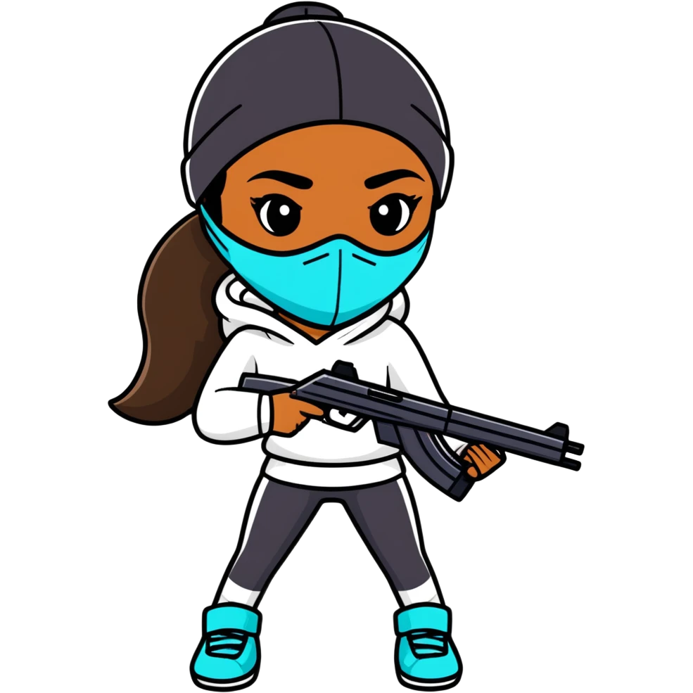 brownskin girl with a nike ski mask holding a gun emoji