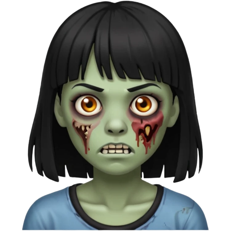 make a zoombie iphone emoji with medium black hair with bangs, piercing in both eyebrow and septum emoji