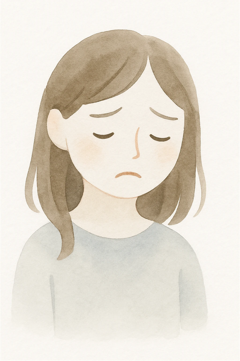 sad girl, gentle brushstrokes, emotional expression, watercolor style emoji