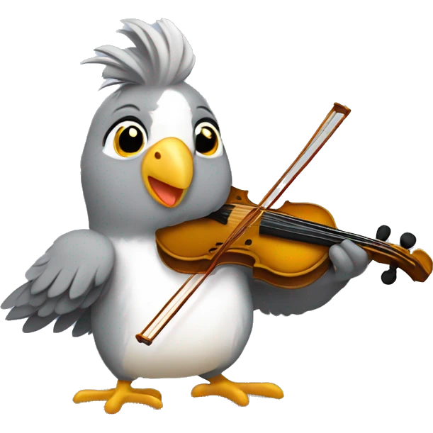 Grey cockatiel playing a fiddle emoji
