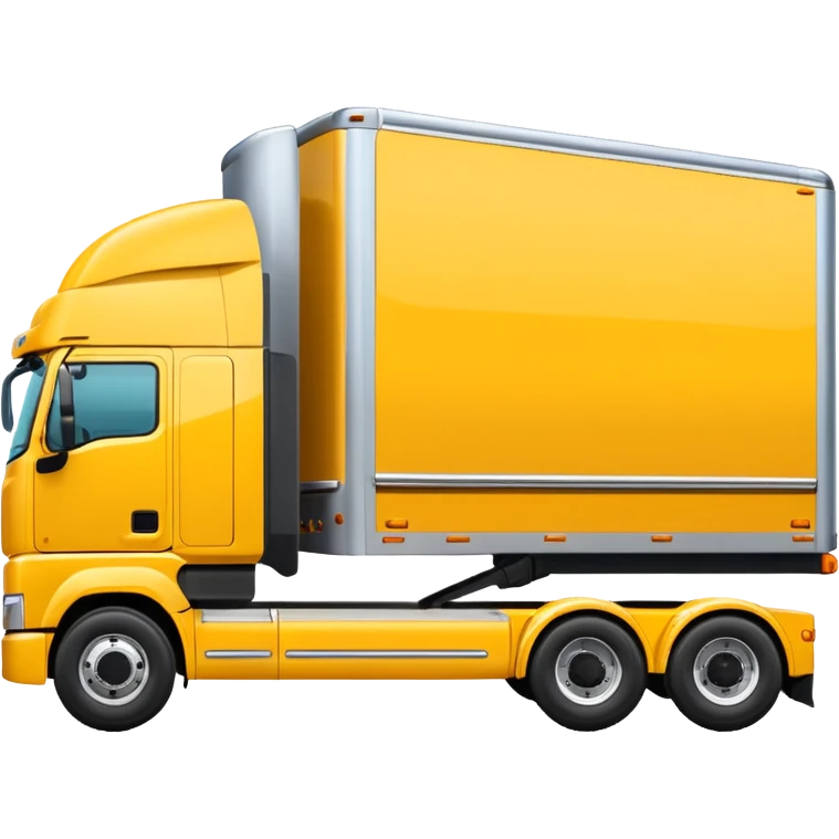 yellow sleeper semi truck with flat bed semi trailer, three-quarters view emoji