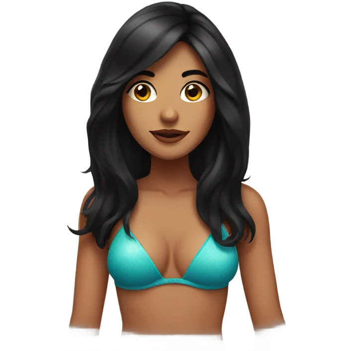 Woman with long black hair, lashes, in a bikini emoji
