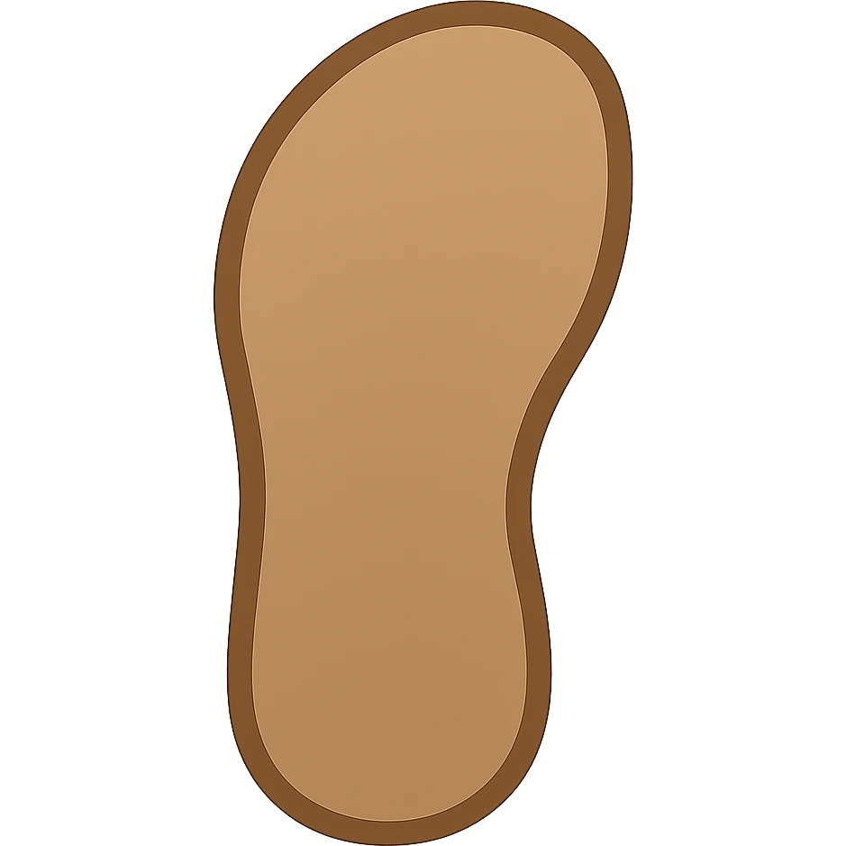 Edit the image to depict a plain sandal bottom with minimal detail, viewed from the bottom and matching the angle of the reference image, in emoji style. emoji