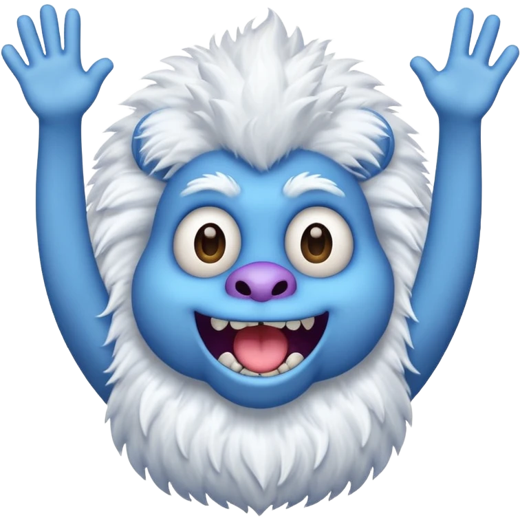 Mammott from My Singing Monsters as a cheerful emoji, waving, fluffy white fur, blue lips, playful look emoji