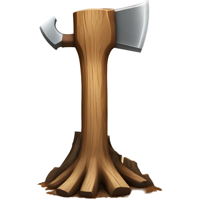 Realistic wood stump with axe chopping it emoji