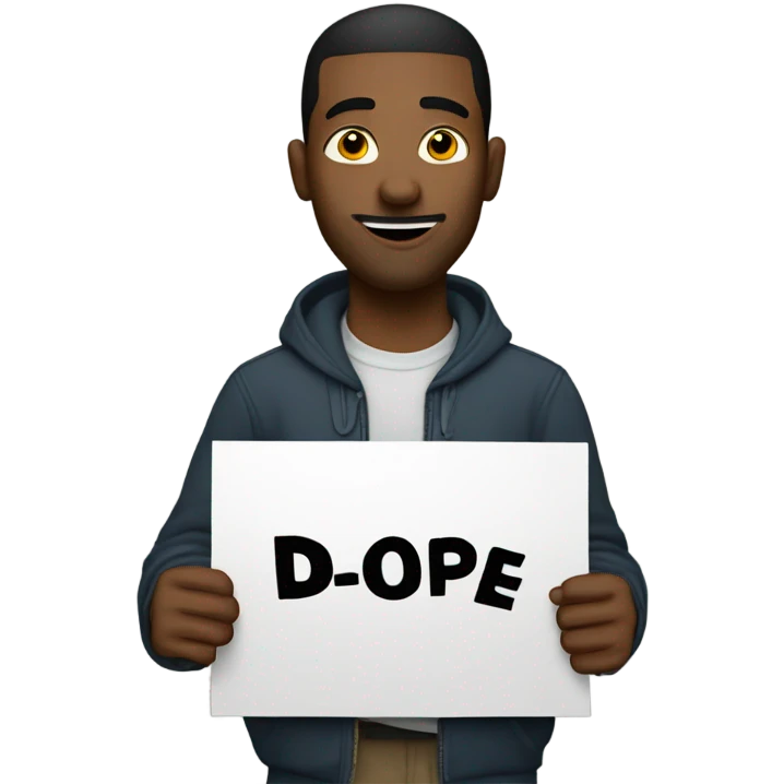 man holding a sign that says dope emoji