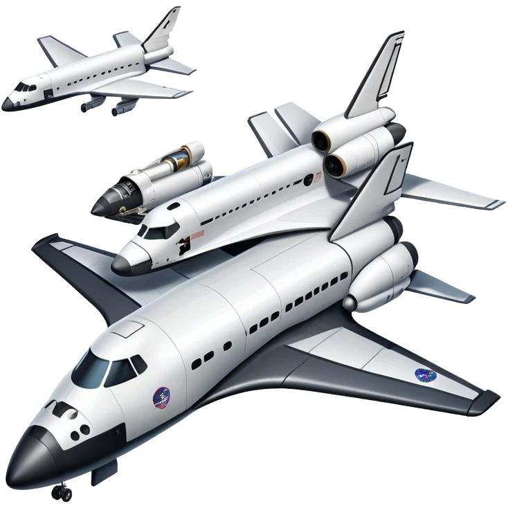 An icon featuring a collage of a space shuttle, a drone, and an airplane, symbolizing aerospace technology. The design includes rocket engines, wings, and flight paths, representing advancements in aviation and space exploration. Transparent background highlights cutting-edge aerospace engineering. emoji