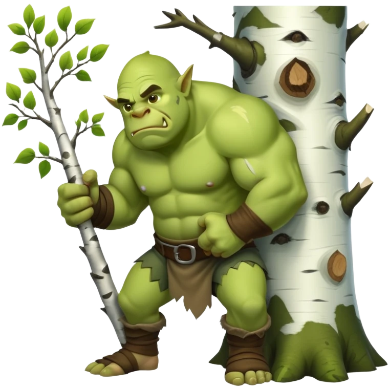Ogre cutting down a birch tree emoji