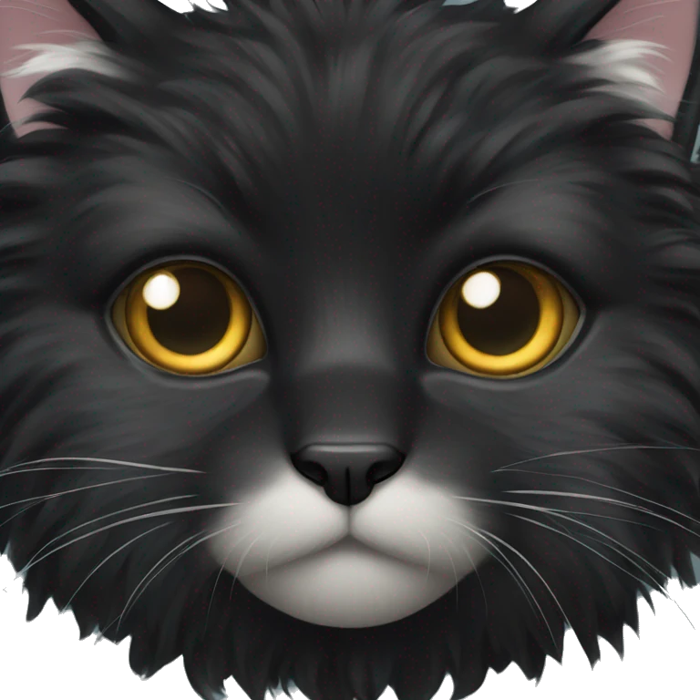 black fluffy cat with white spots emoji
