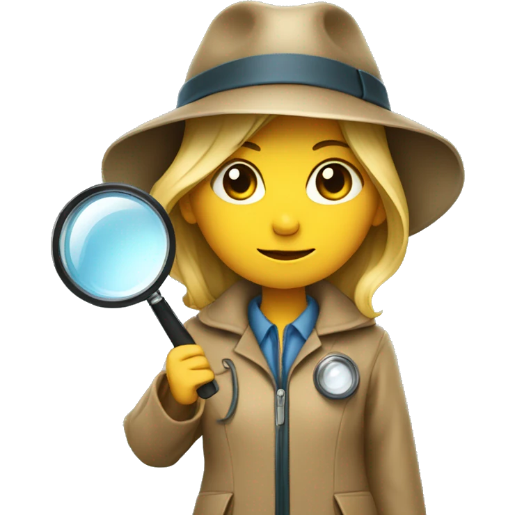 girl in a detective costume, in a raincoat, with a hat and a magnifying glass in her hands emoji