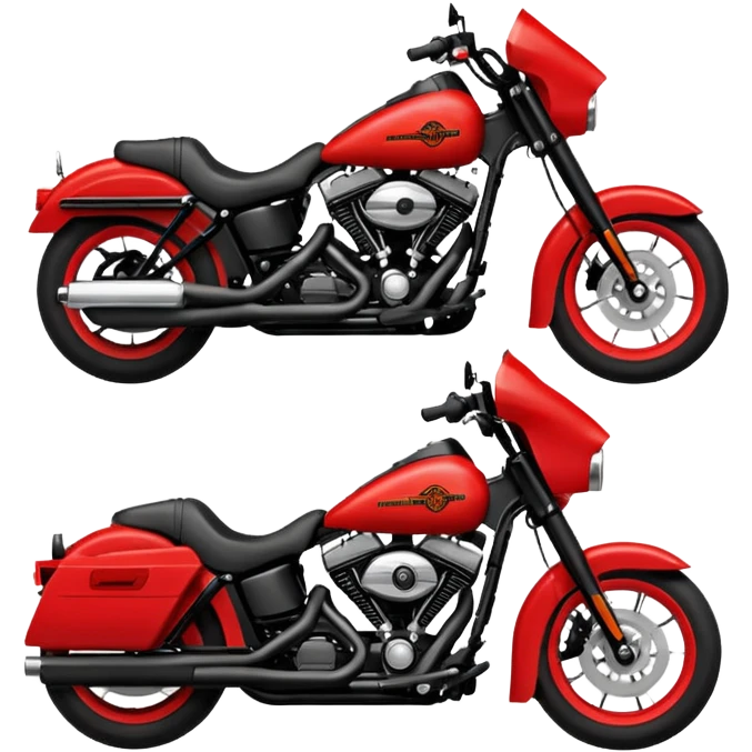 Emoji pequeno de uma moto estilo Harley-Davidson, nas cores preto e vermelho. Design minimalista, traços fortes, visual agressivo, fundo transparente. emoji