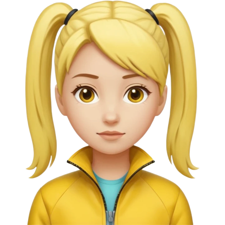 girl with yellow jacket, pony tail. emoji