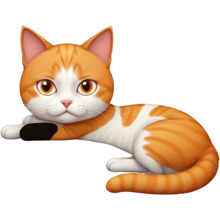 full body frowning tiny short hair ginger and white cat with orange eyes lying down emoji