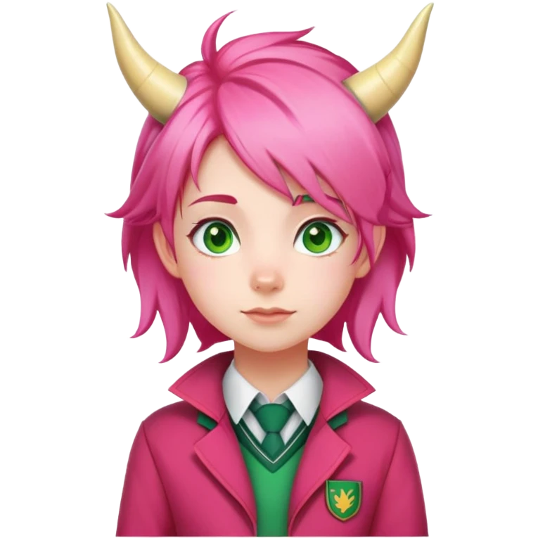 Anya Forger from Spy x Family, cute little girl with pink hair styled with two horn-like tufts, green eyes, cheerful expression, wearing Eden Academy school uniform with red jacket emoji