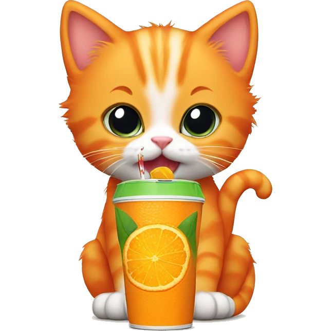 Orange kitten drinking a juice box emoji