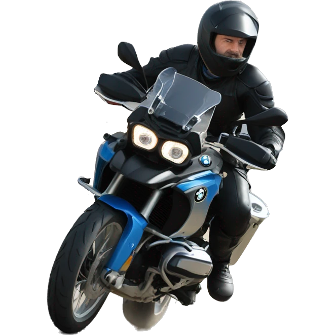 motorcycle bmw gs 1250 black and male rider on bike dark hair blue eyes emoji