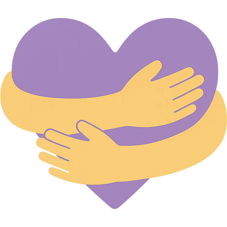 Arms hug a dull purple heart emoji