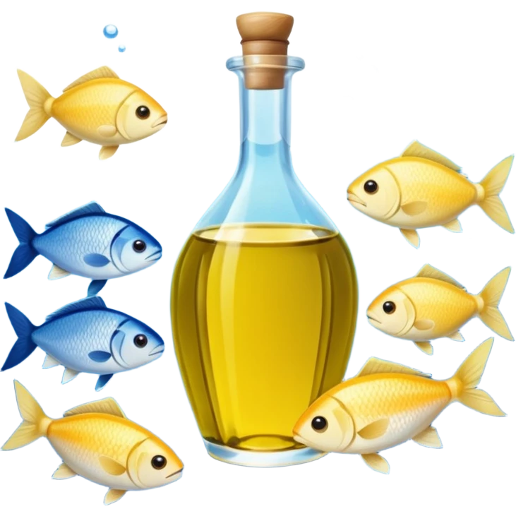 Mediterranean cuisine humanless avatar in clean emoji-style illustration. Olive oil, fish, lemon, blue and sunny colors, light and fresh mood, flat design, high contrast. emoji