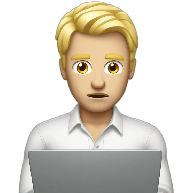 blond bold man with laptop angry emoji