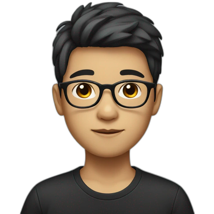 A Chinese boy with partial hair, a black T-shirt and a pair of black-rimmed glasses emoji
