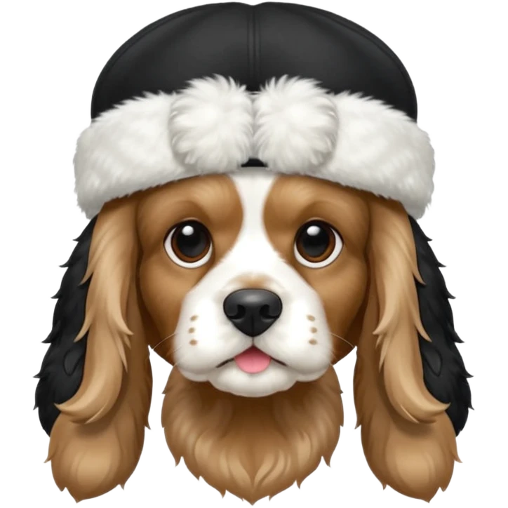Собака породы черно-белый русский кокер спаниель в шапке ушанке emoji