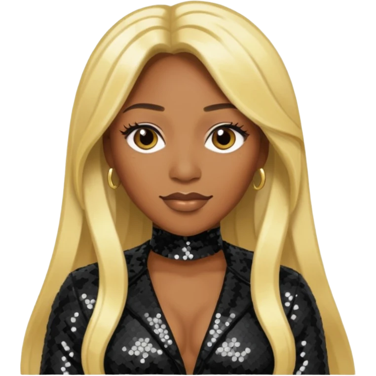 Coko from SWV with long blonde hair, black sequin outfit emoji